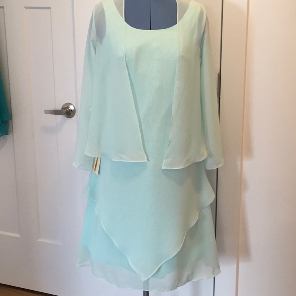 Mint chiffon dress with sheer jacket